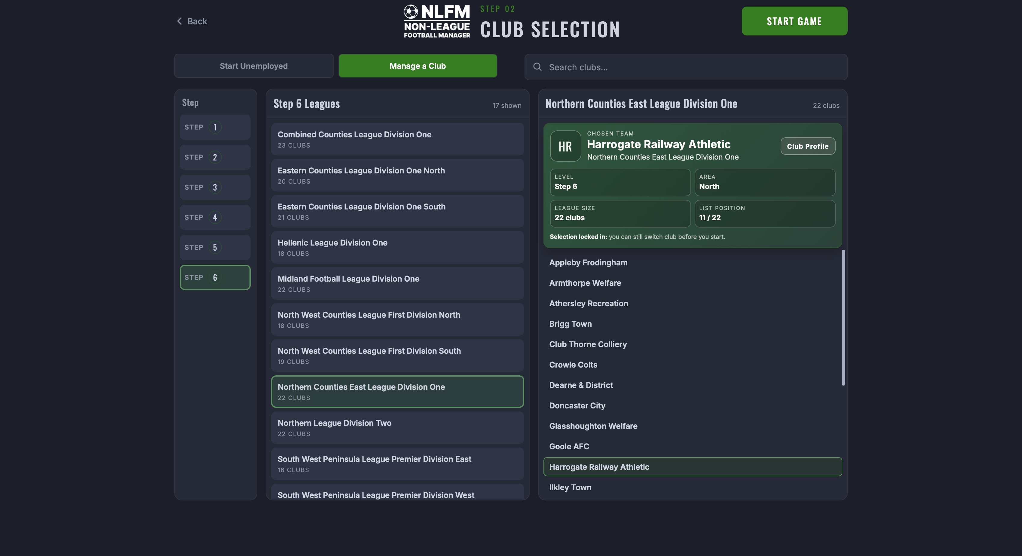 Club selection  - 1,000+ real clubs