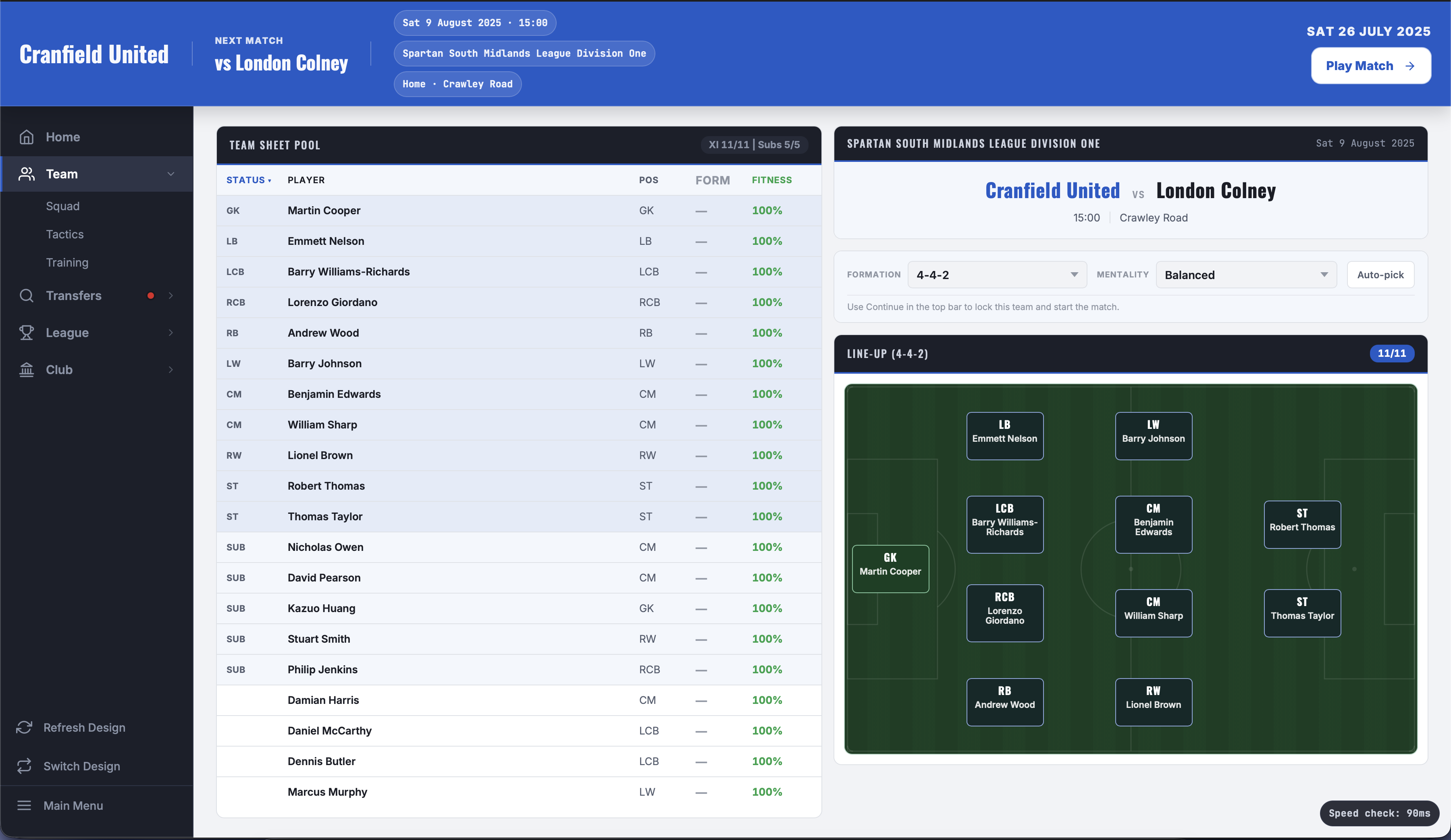 Team selection  - Cranfield United